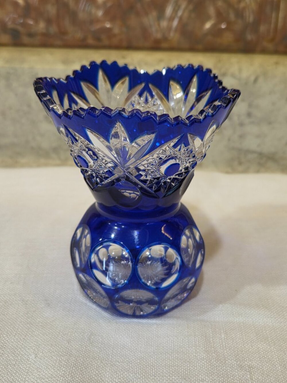 Bohemian Cobalt Cut-to-clear, Glass small vase, MCM